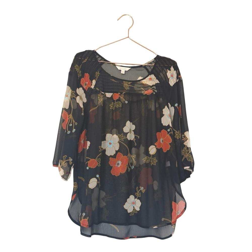 LC Lauren Conrad Black Sheer Floral Peasant Blouse